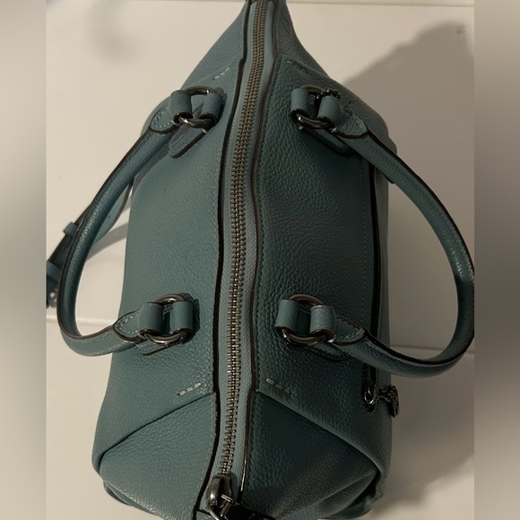 Coach Teal Blue Pebbled Leather Satchel Crossbody Structured Designer Handbag - Picture 7 of 14